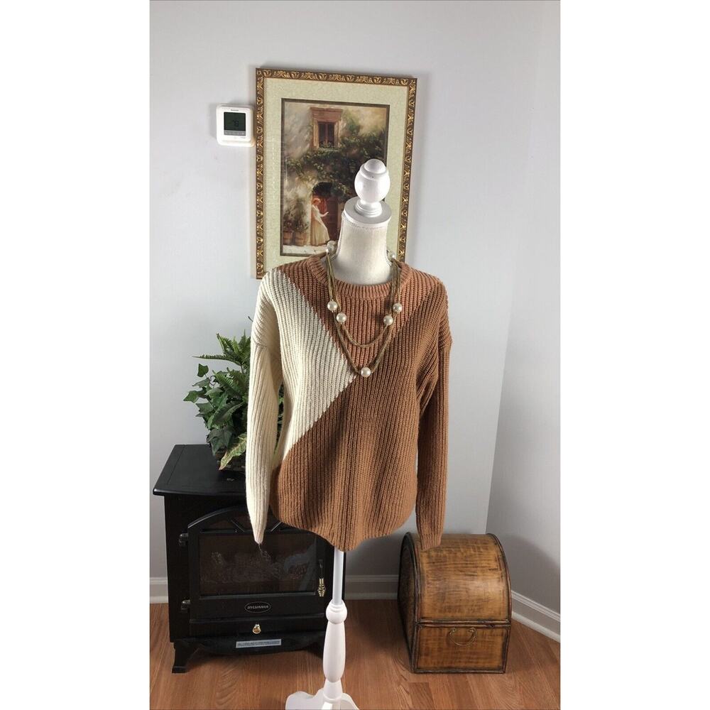 Fashion Novo Women Medium Colorblock Pattern Drop Shoulder Sweater Long Sleeve